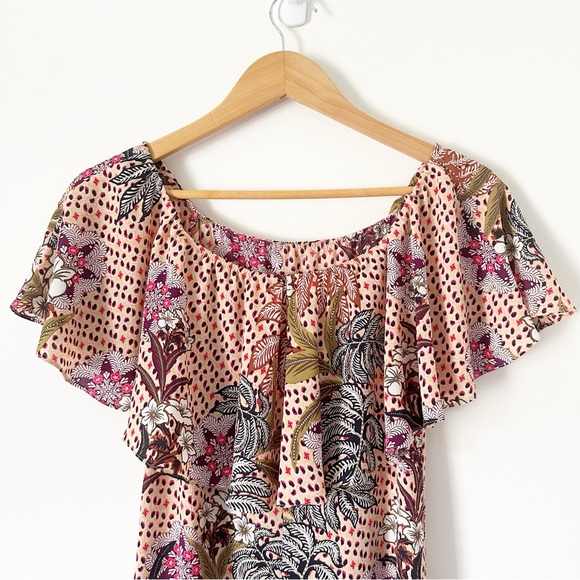 Zara Off The Shoulder Ruffle Top Floral Printed Midi Slip Dress Multi Color XS - Picture 4 of 9